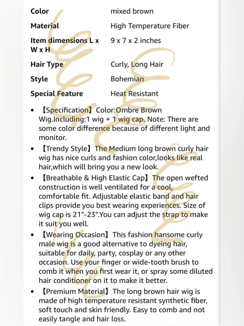 Men's Long Curly Brown Wig - Natural Chestnut Waves- Women Can Also Wear